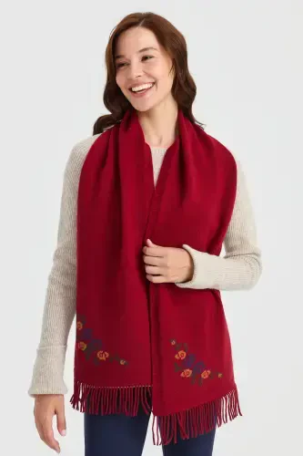 Женский Трикотаж Край Цветочный Шерстяной Кашемировый Шарф V.Красный-V.Красный - 6