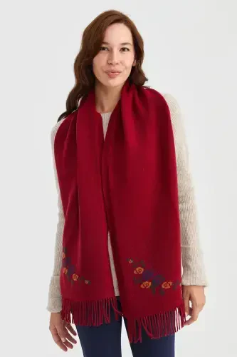 Женский Трикотаж Край Цветочный Шерстяной Кашемировый Шарф V.Красный-V.Красный - 7