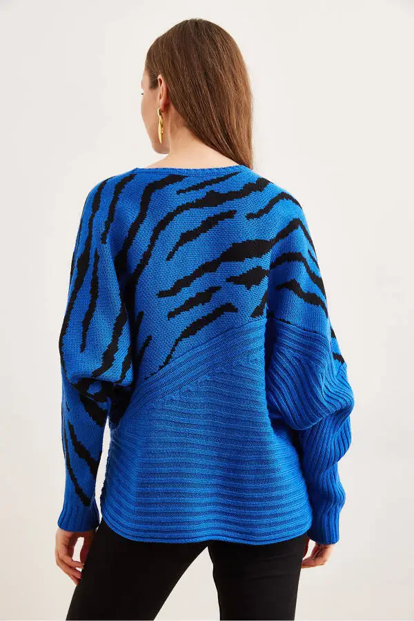 Женский трикотажный кардиган с деталями синей зебры KZK-19000819 - 5