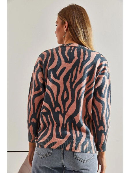 Женский трикотажный свитер в рубчик - серый - 4