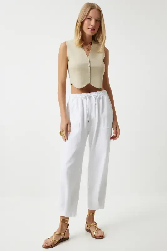 Женский ванильный трикотажный летний кардиган на пуговицах с V-образным вырезом YY00139-ванильный - 4