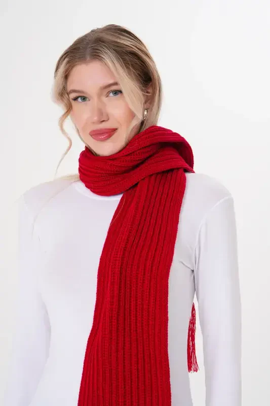 Женский вязаный шарф Салоники - Красный - 4