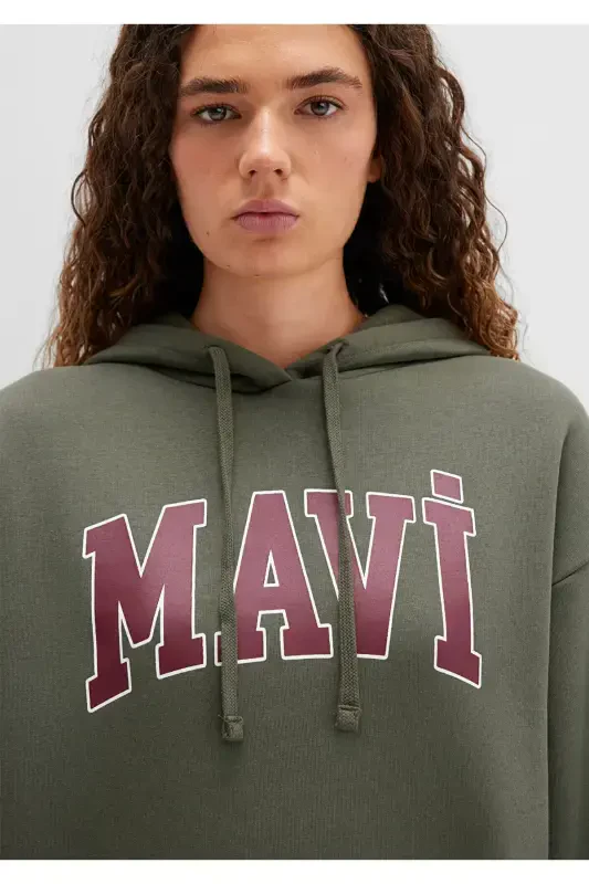 Женский хаки зеленый M1600361-71581 толстовка с капюшоном - 5