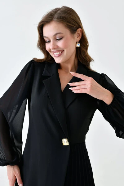 Женский жакет с запа́хом, юбка с плиссировкой, тюлевая деталь на воротнике. - BAYANSEPETI (1)