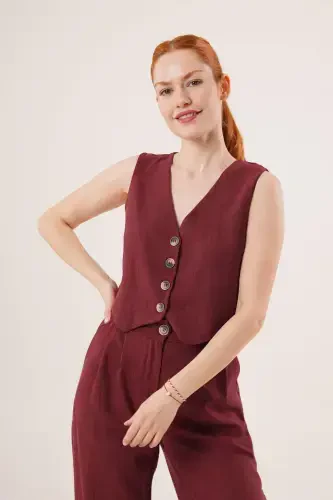 Женский жилет, брюки, комплект из 2 предметов - бордовый - 4