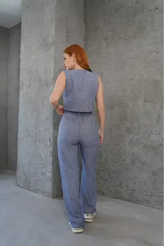 Женский жилет брюки костюм двойка-Синий - 4