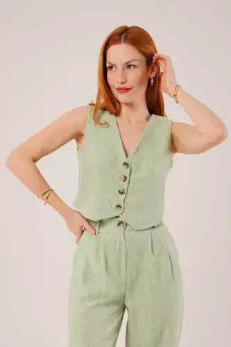 Женский Жилет Брюки Костюм-Зеленый - 5