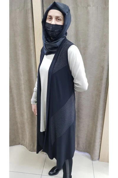 Женский жилет из ткани санди с блестками, длинный, черный - HESNA (1)