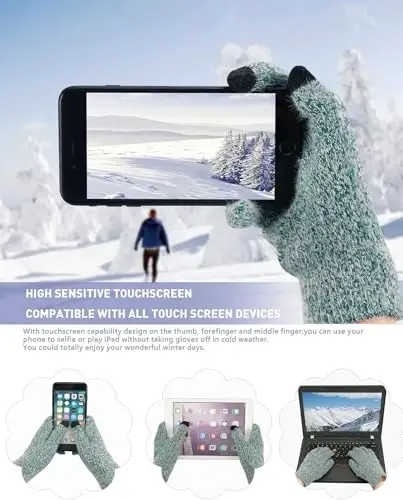 Женский зимний теплый вязаный шапка-бини, сенсорные перчатки, длинный шарф-хомут с флисовой подкладкой, подарочный набор шапок-ушанок для женщин - 3