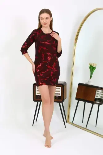 Женское блестящее мини-платье из микрофибры Angelino 7421, красное. - 3