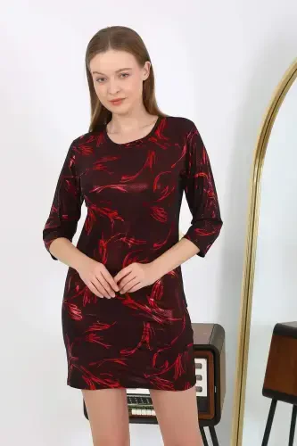 Женское блестящее мини-платье из микрофибры Angelino 7421, красное. - 5