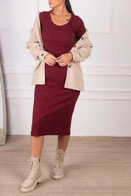 Женское бордовое длинное корсетное платье ARM-24K001028 - armonika