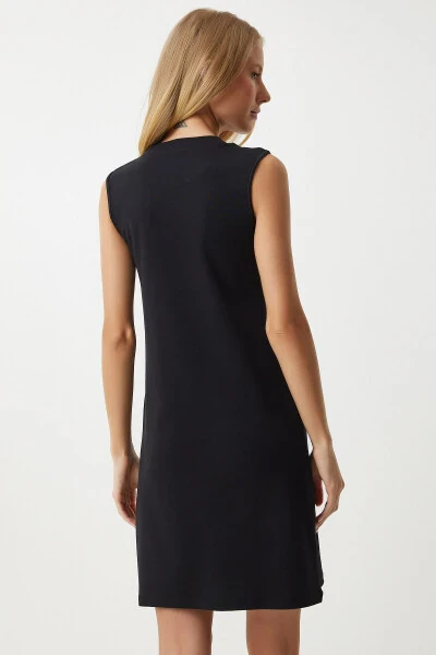 Женское чёрное летнее платье без рукавов из пенье OW00046 - 4