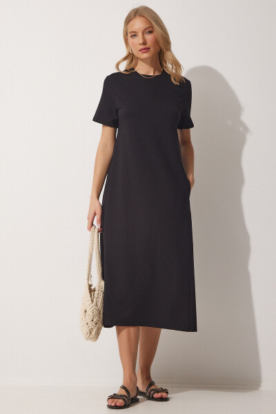 Женское чёрное платье А-силуэта из летнего хлопчатобумажного полотна UB00060 - HAPPINESS İSTANBUL (1)
