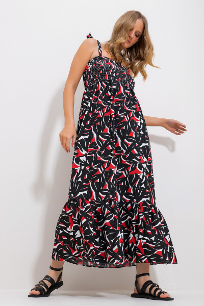 Женское черное платье без бретелей с воланами, цветочным узором, вышитой оборкой, тканое Alc-X11734 - 4