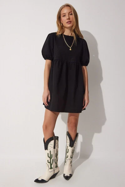 Женское чёрное платье-трапеция из денима RH00015 - 2