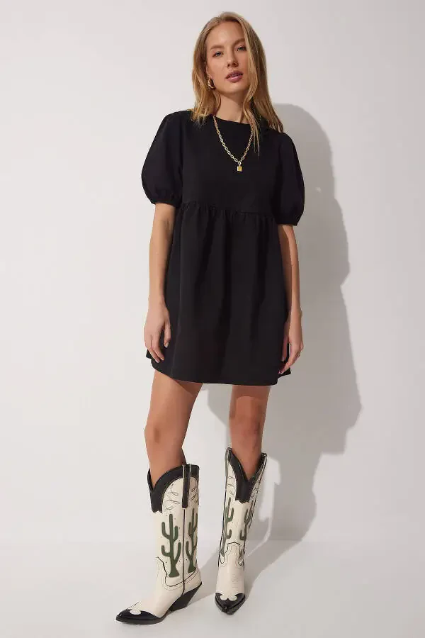 Женское чёрное платье-трапеция из денима RH00015 - 2