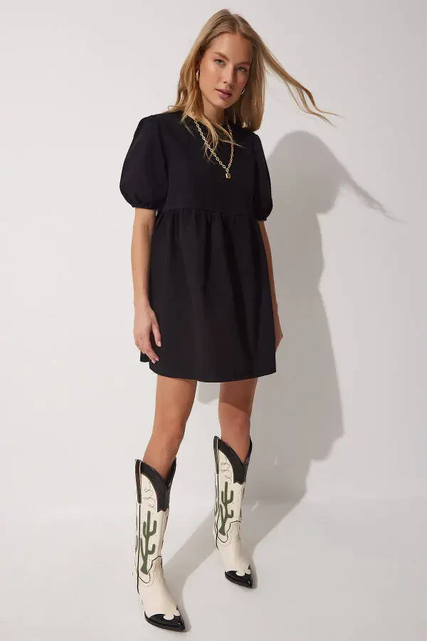 Женское чёрное платье-трапеция из денима RH00015 - 5