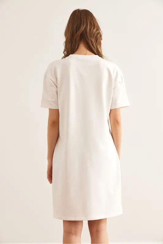 Женское Экрю Геометрическое Платье-Туника ELB-1900 - 6