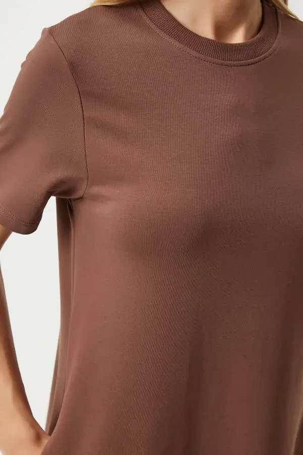 Женское коричневое летнее трикотажное платье А-силуэта UB000 - 6