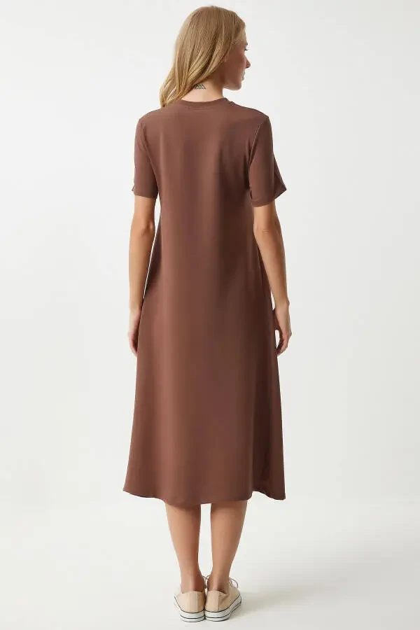 Женское коричневое летнее трикотажное платье А-силуэта UB000 - 7
