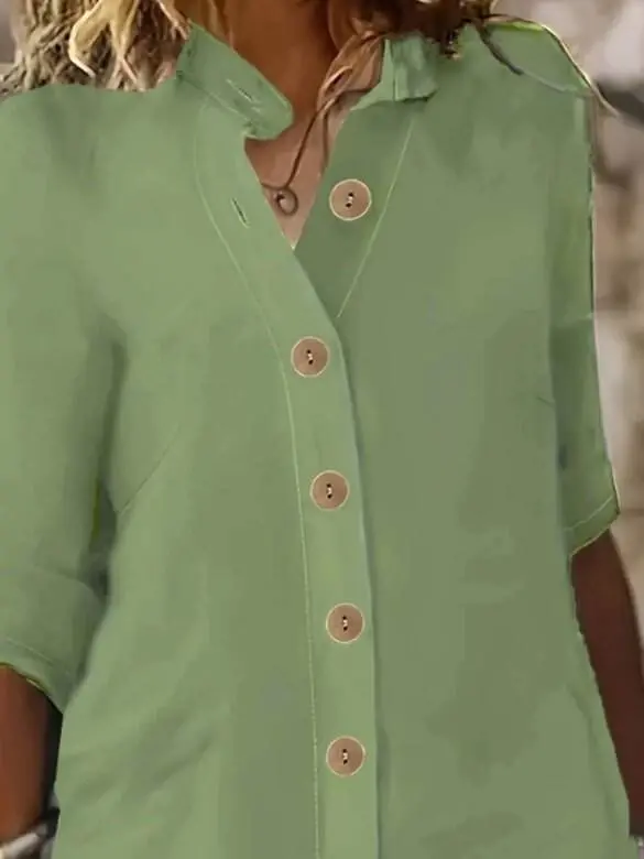 Женское короткое платье с короткими рукавами, воротником-стойкой, коротким мусульманским платьем на пуговицах спереди. - 2