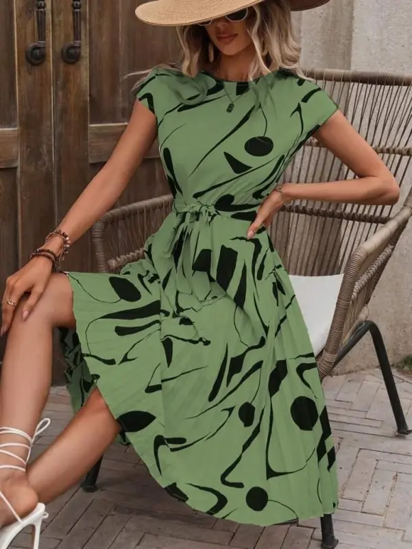 Женское короткое платье-супрем с круглым вырезом, рукавами «летучая мышь» и сборкой на талии - BÜYÜKBEDENIZ