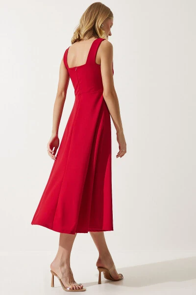 Женское красное платье с квадратным вырезом и А-силуэтом DK00169 - 6