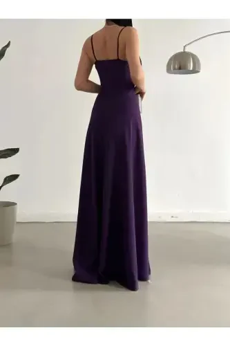 Женское креповое платье с разрезом - Фиолетовый - 3