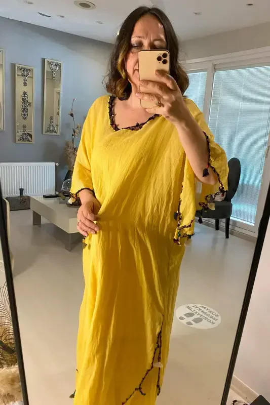 Женское летнее платье из 100% хлопка Hardal Yellow GLS16 - 3