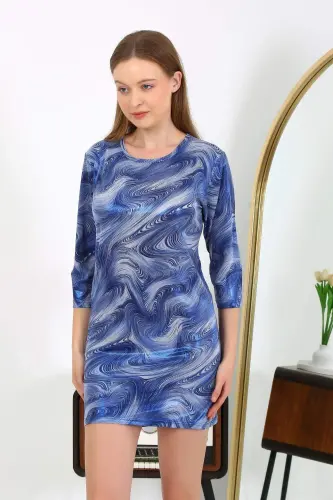 Женское мини-платье из микрофибры Angelino, блестящее, 7420, синее. - 4