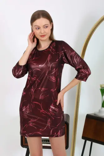 Женское мини-платье из микрофибры Angelino, блестящее, бордовое, 7420. - BÜYÜKBEDENIZ (1)