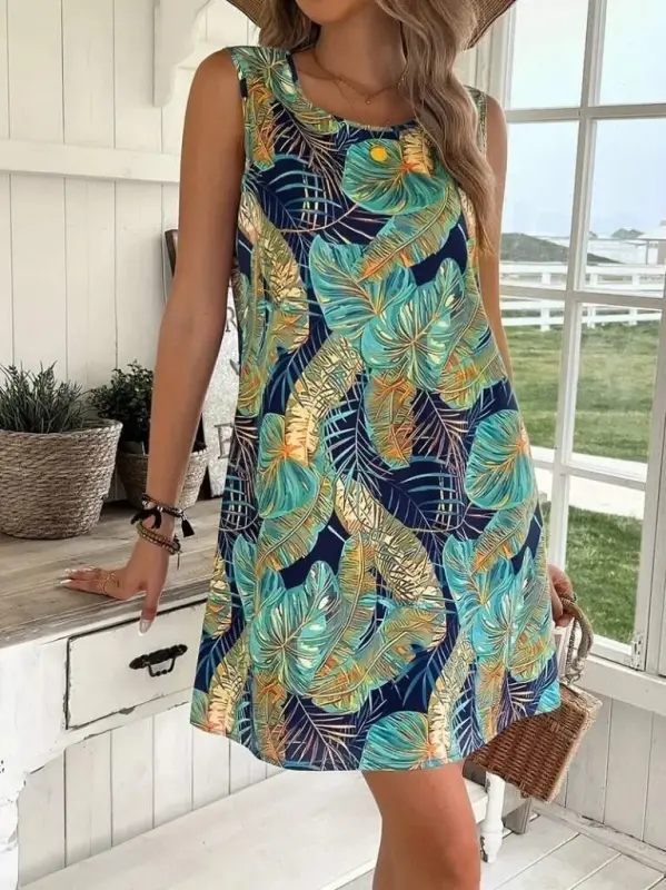 Женское платье без рукавов с круглым вырезом и узором из супрема - 3