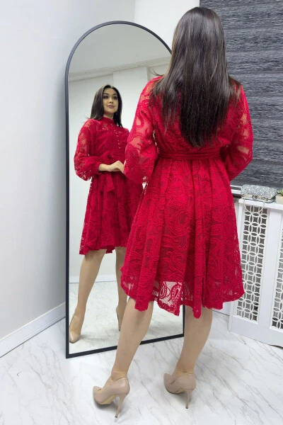 Женское платье французский гипюр, большие размеры, бежевый, зеленый, черный, белый, красный - 3