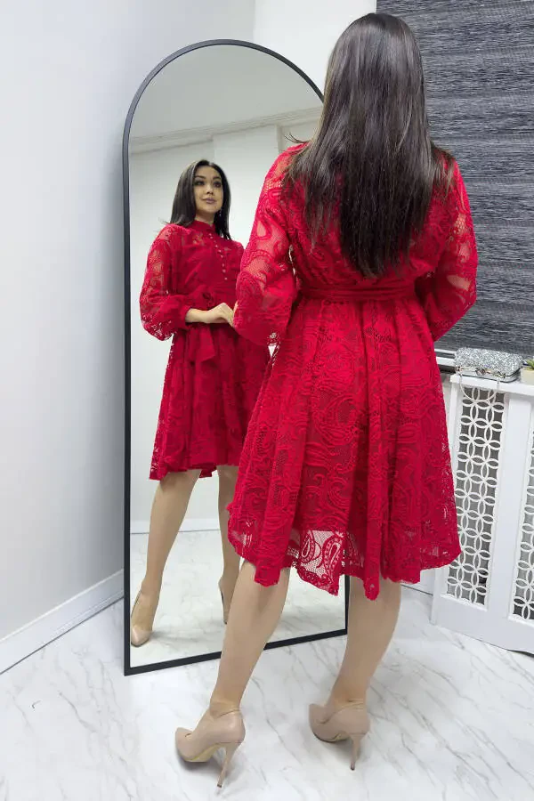 Женское платье французский гипюр, большие размеры, бежевый, зеленый, черный, белый, красный - 3