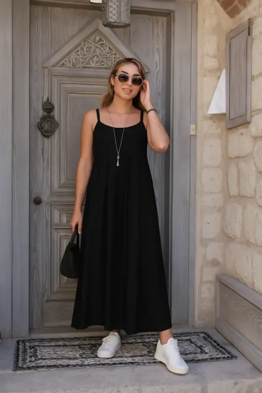 Женское платье-майка с V-образным вырезом и асимметричной деталью из ткани «аэробин» - 1