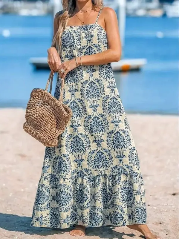 Женское платье-майка в рубчик с оборками и принтом - 3