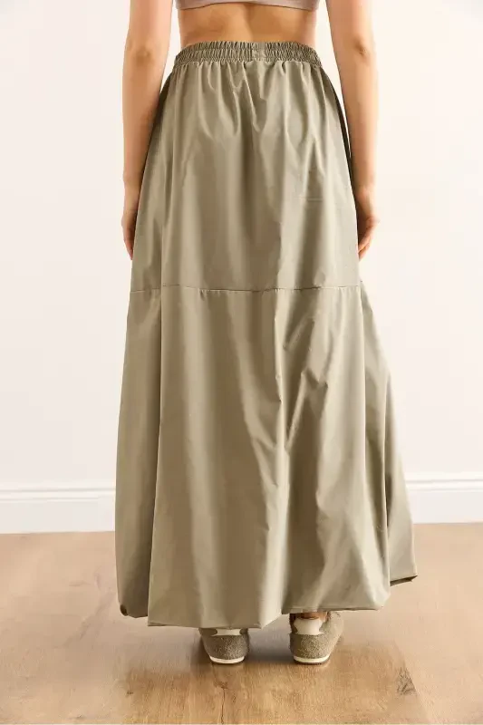 Женское платье макси цвета хаки с эластичной талией, широкое плиссированное. - 7