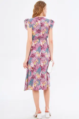 Женское платье миди Gül Kurusu с запахом, эластичной талией и оборками на плечах ARM-24Y001020-Gül Kurusu - 5