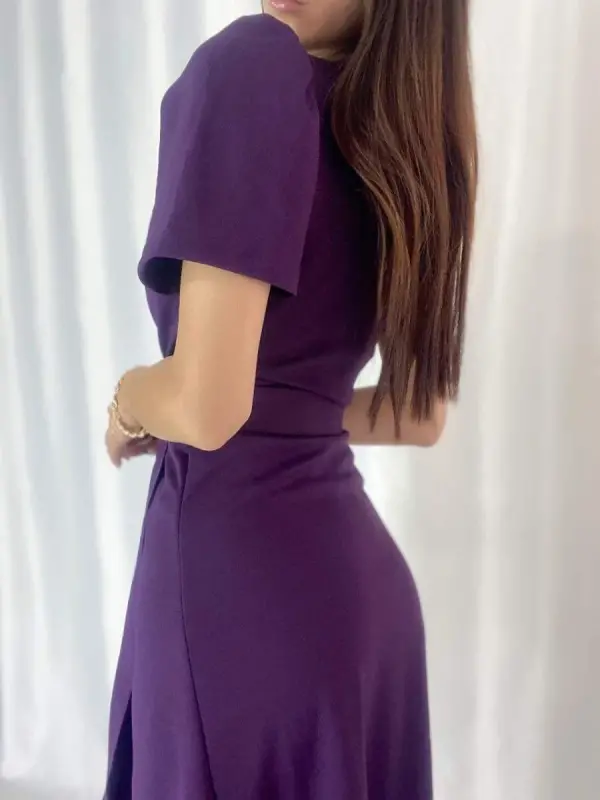 Женское платье-миди из крепа с запахом, поясом и V-образным вырезом, 120 см - 8