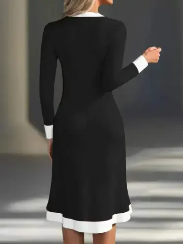 Женское платье миди из модала с длинными рукавами, V-образным вырезом и пуговицами - 3