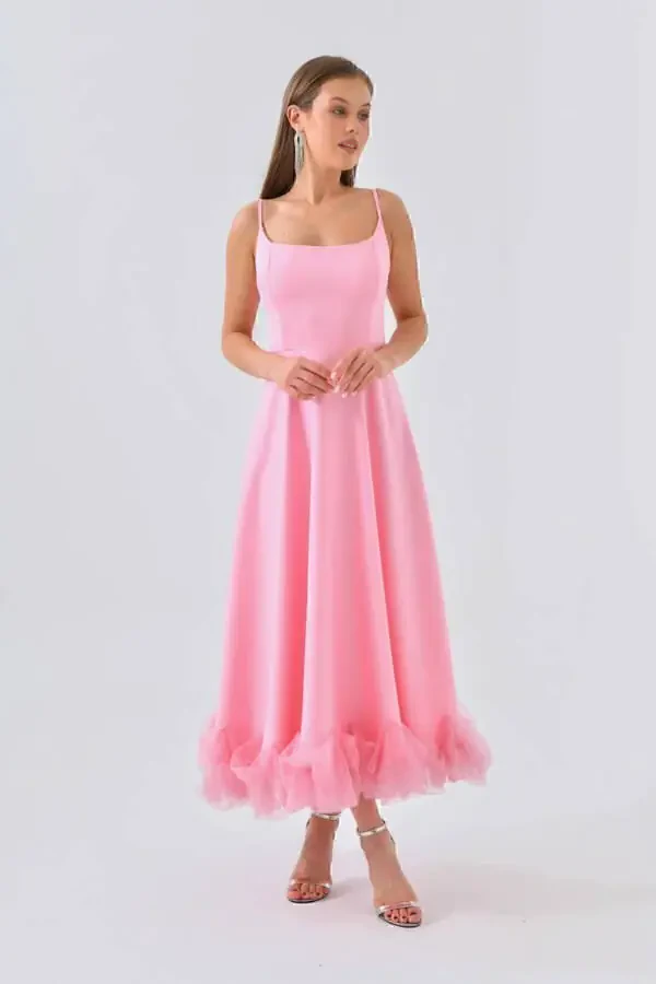 Женское платье-миди с бретелями, тюлевой отделкой и деталями. Prem - 4