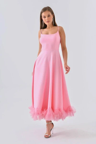 Женское платье-миди с бретелями, тюлевой отделкой и деталями. Prem - 6