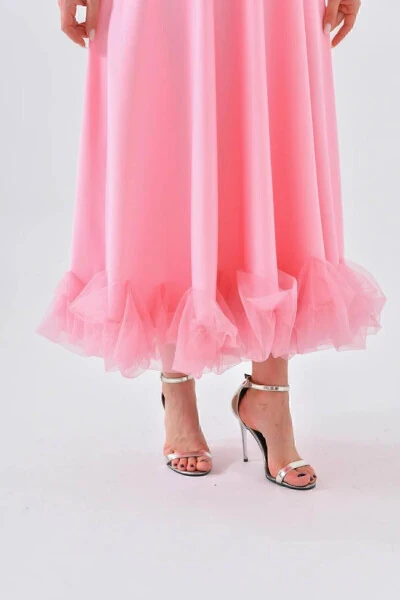 Женское платье-миди с бретелями, тюлевой отделкой и деталями. Prem - 7