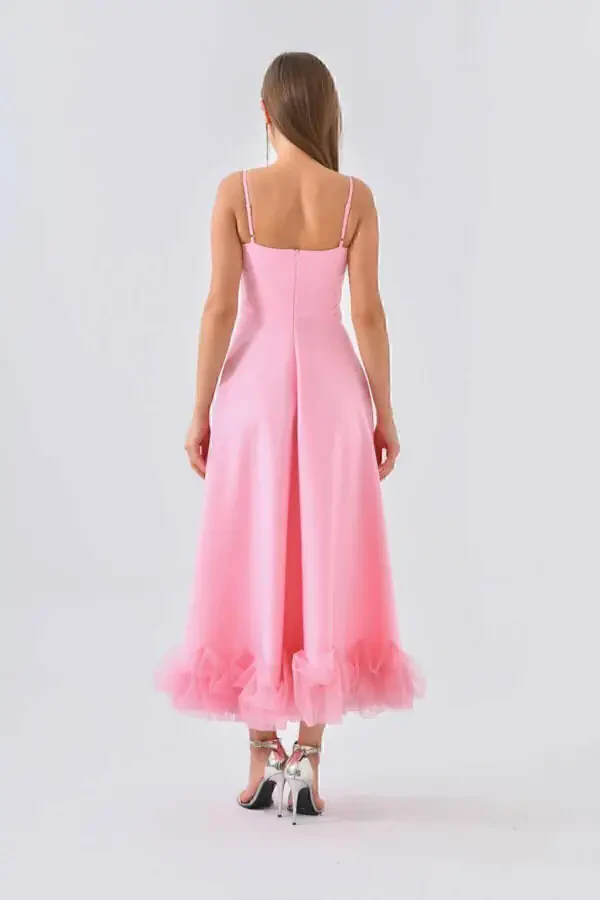 Женское платье-миди с бретелями, тюлевой отделкой и деталями. Prem - 8