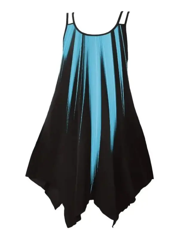 Женское платье на бретелях с круглым вырезом, асимметричной деталью и узорчатым супремом - 5