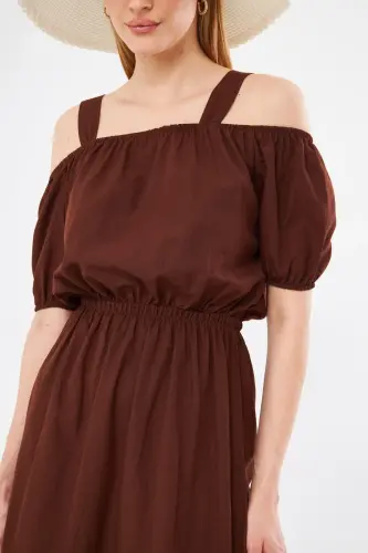 Женское платье с эластичным поясом на талии с бретельками цвета кофе ARM-21K001214 - ARMONIKA (1)