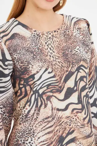 Женское платье с круглым вырезом, юбкой-клеш и рукавами-буфами. - ARMONIKA (1)