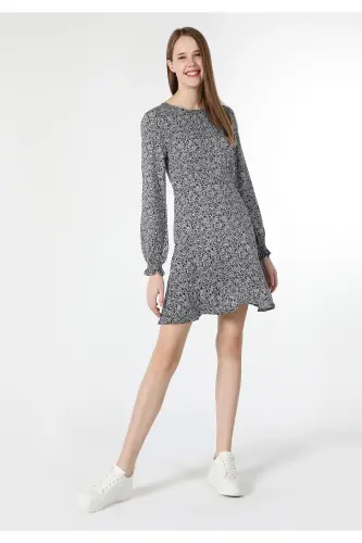Женское платье темно-синего цвета с цветочным принтом, Slim fit. - 1