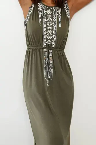 Женское платье в стиле бохо цвета хаки с вышивкой ALC-6564-ХАКИ - 3